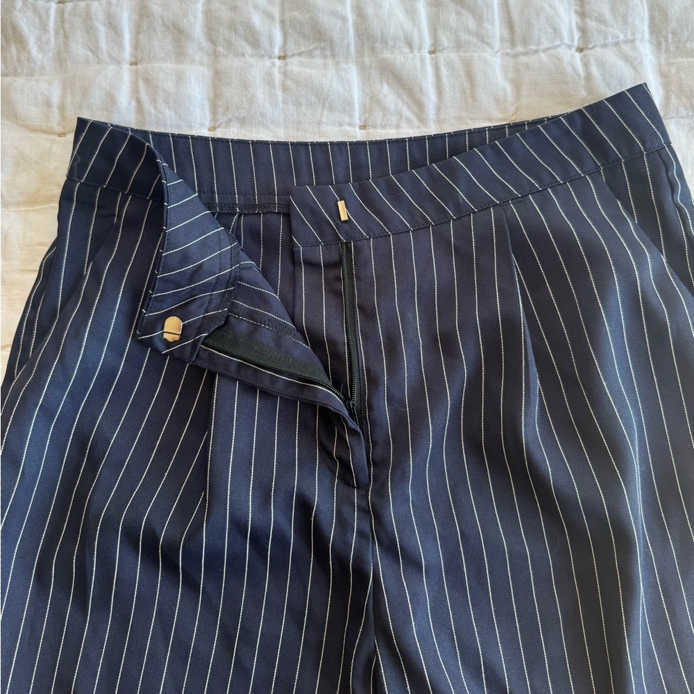 Pinstripe Wide Leg Trousers in Navy - Picture 5 of 8